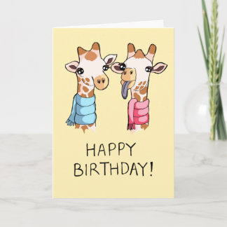 Cute Giraffes Scarves Drawing Happy Birthday Card