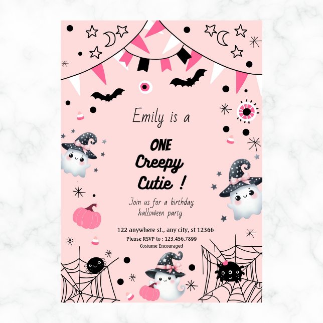 Cute Girl 1st Birthday Halloween Party Pink  Invitation (Creator Uploaded)
