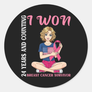 Cute Girl 24 Years And Counting I Won Breast Cance Classic Round Sticker