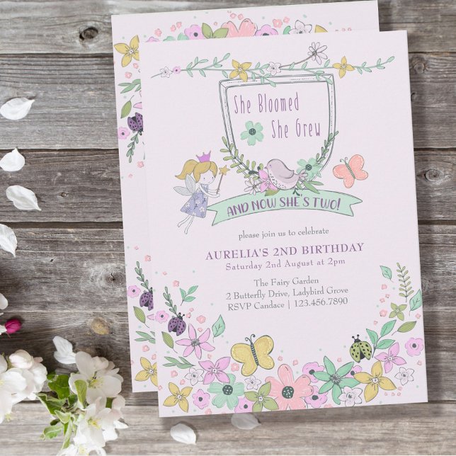 Cute Girl 2nd Birthday Fairy Flower Garden  Invitation (Creator Uploaded)