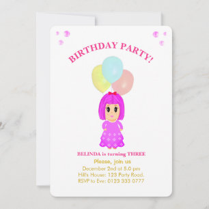 Cute Girl 3rd Birthday Invitation