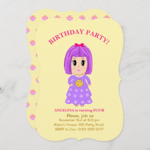 Cute Girl 4th Birthday Invitation
