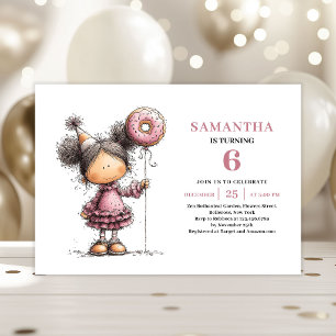 Cute Girl 6th Birthday Invite Dusty Pink File