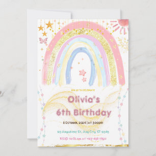 Cute Girl Abstract Rainbow Any Age Birthday Invitation