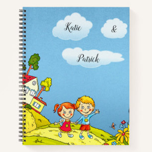 Cute Girl And Boy Cartoon Personalised Notebook