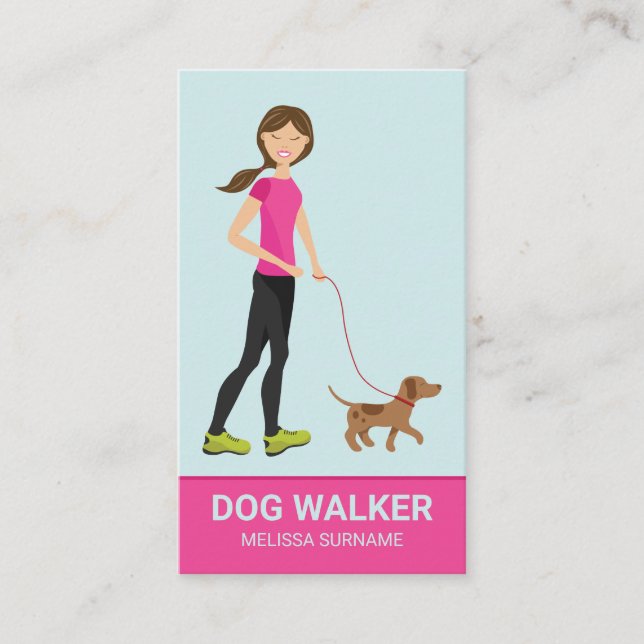 Cute Girl And Brown Dog - Dog Walker Services Business Card (Front)