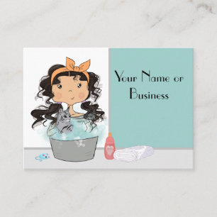 Cute Girl and Cat Bath Pet Grooming  Business Card