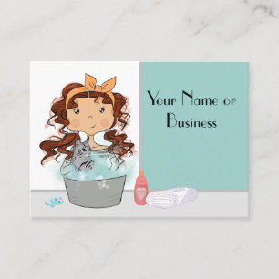 Cute Girl and Cat Bath Pet Grooming Business Card