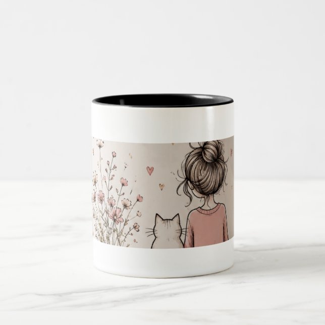 Cute Girl and Cat Mug (Center)