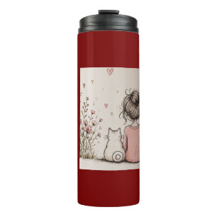 Cute Girl and Cat  Thermal Tumbler