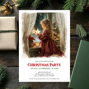 Cute girl awaits Santa printable Christmas invite