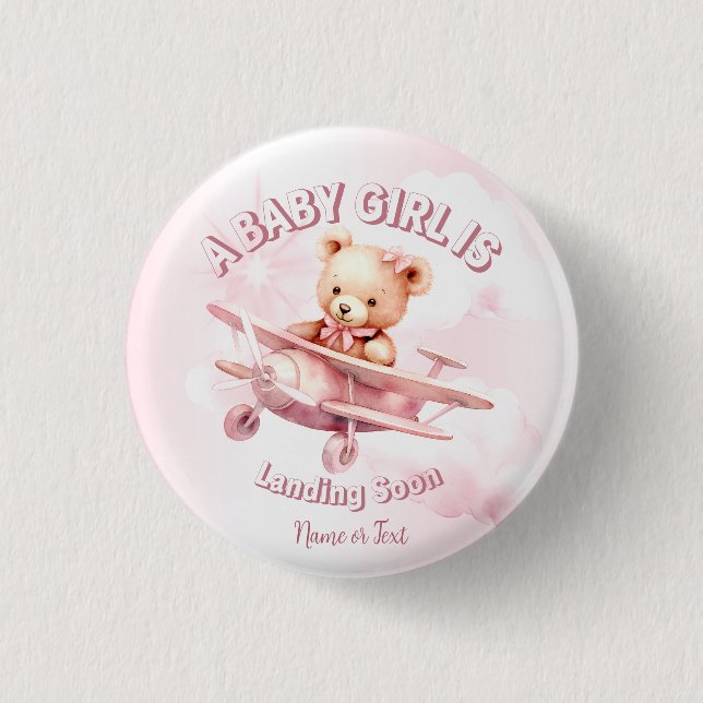 Cute Girl Baby Bear Pilot Pink Aeroplane Beautiful 3 Cm Round Badge (Front)