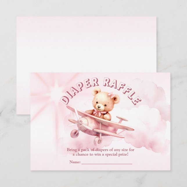 Cute Girl Baby Bear Pilot Pink Aeroplane Beautiful Enclosure Card (Front/Back)