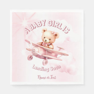 Cute Girl Baby Bear Pilot Pink Aeroplane Beautiful Napkin