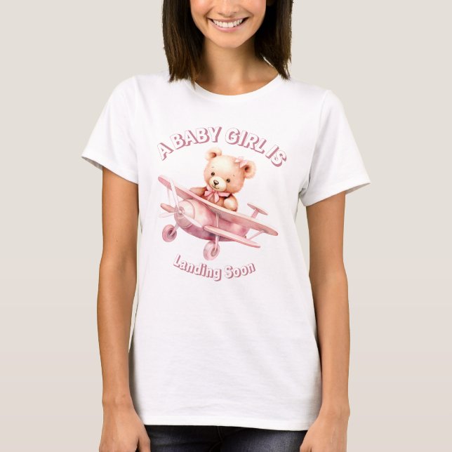 Cute Girl Baby Bear Pilot Pink Aeroplane Beautiful T-Shirt (Front)