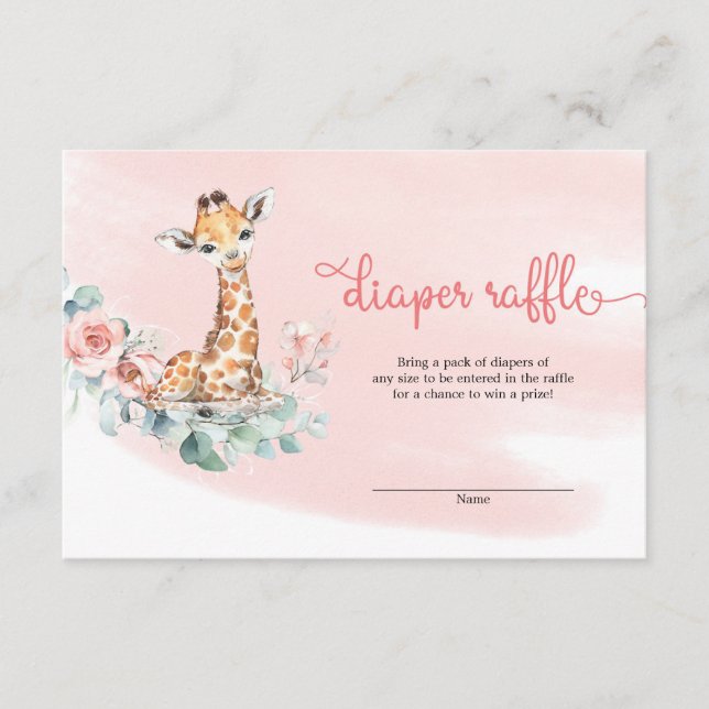 Cute girl baby giraffe pink flowers eucalyptus enclosure card (Front)