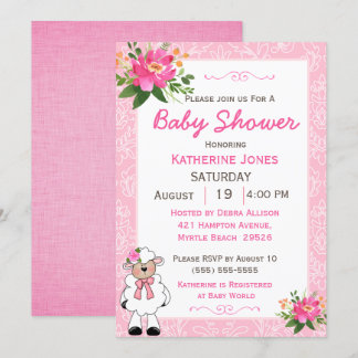 Cute Girl Baby Lamb Invitation