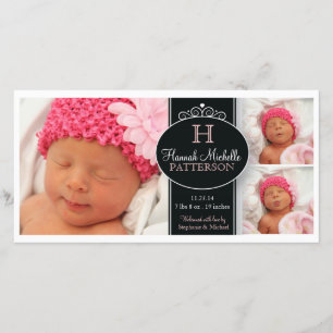 Cute Girl Baby Photo Monogram  Birth Announcement