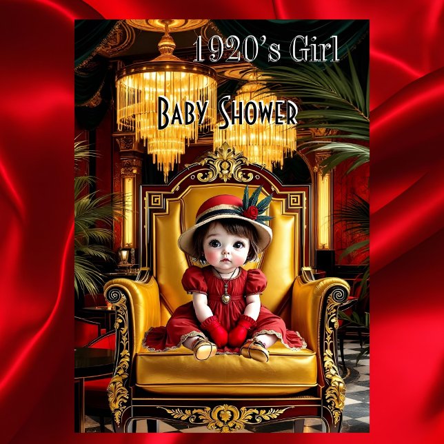 Cute Girl Baby Shower 1920s Red Art deco Invitation (Creator Uploaded)