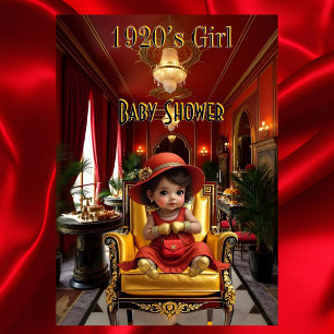 Cute Girl Baby Shower 1920s Red Art deco theme Invitation