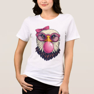 Cute Girl Bald Eagle with Pink Bow & Bubble Gum Tri-Blend Shirt