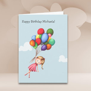 Cute Girl Balloons Kids Birthday  Card