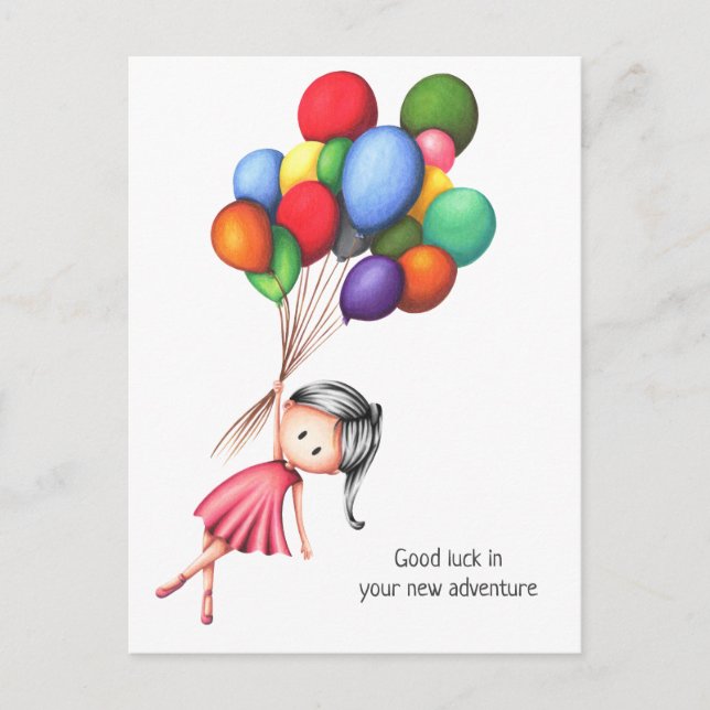 Cute Girl Balloons Personalised Farewell Postcard (Front)