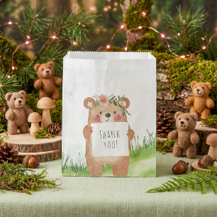 Cute girl Bear with Floral Crown Thank You Favour Bags