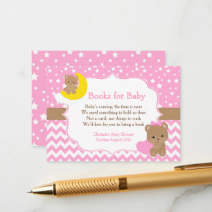 Cute Girl Bears Book Request for Baby Shower Enclosure Card