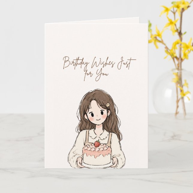 Cute Girl Birthday Card (Yellow Flower)
