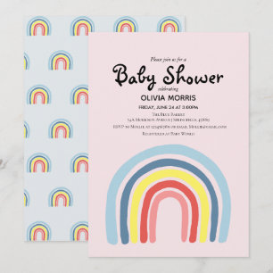 Cute Girl Boho Rainbow and Name Baby Shower Invitation