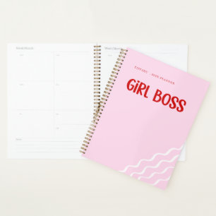 Cute Girl Boss Pink and Red Custom Name Year Planner