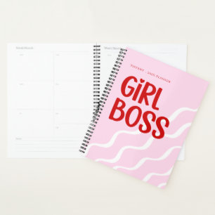 Cute Girl Boss Pink and Red Monogram Year Planner