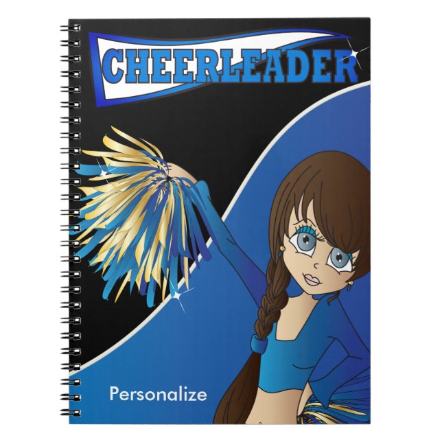 Cute Girl Cheerleader | DIY Name | Blue Notebook (Front)