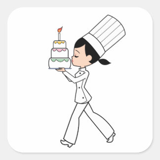 Cute Girl Chef with Cake Illustrated STICKER