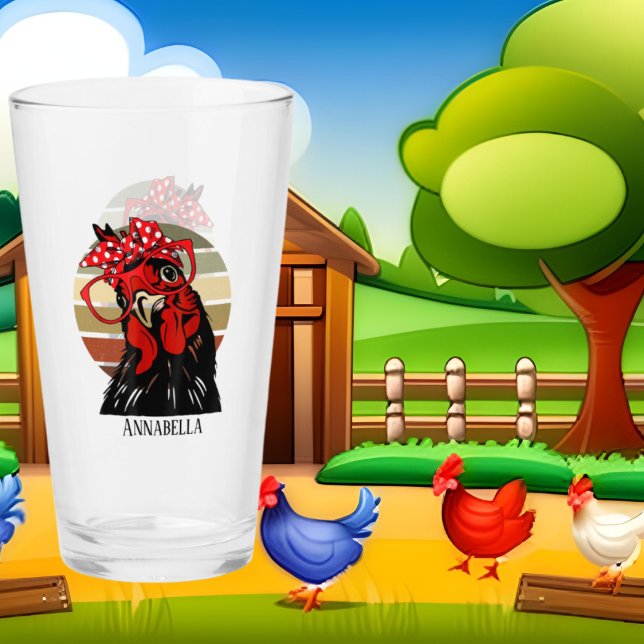 cute girl chicken lovers word art Glass (Creator Uploaded)