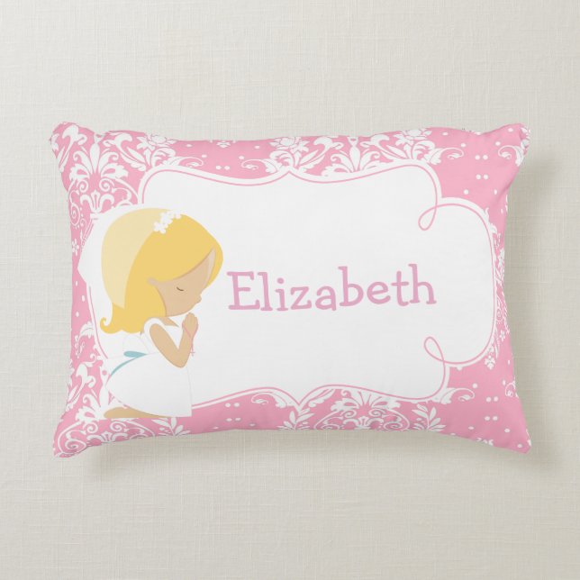 Cute Girl Child Praying and Poem Decorative Cushion (Front)