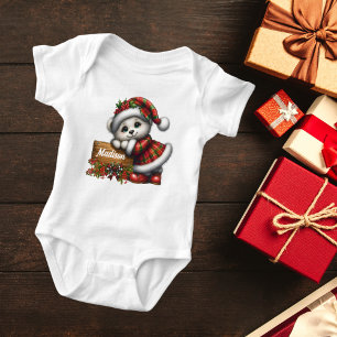 Cute Girl Christmas Bear With Name Baby Bodysuit
