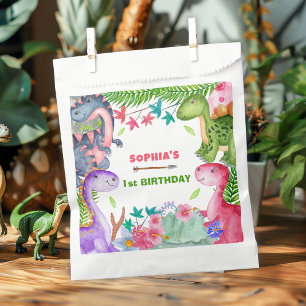 Cute Girl Dinosaur 1st Birthday Party Favour Bags