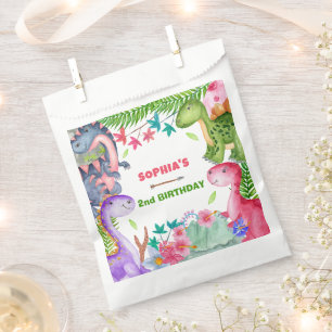 Cute Girl Dinosaur 2nd Birthday Party Favour Bags