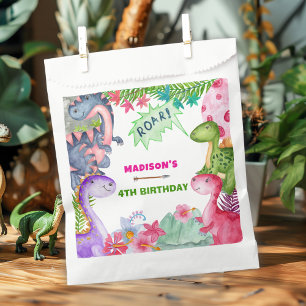 Cute Girl Dinosaur 4th Birthday Party Favour Bags