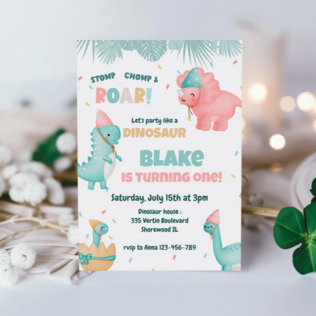 Cute Girl Dinosaur Birthday Party Invitation (Creator Uploaded)