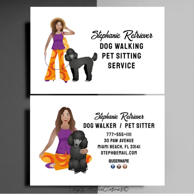 Cute Girl Dog Walker Pet Sitter With Poodle Business Card (Creator Uploaded)