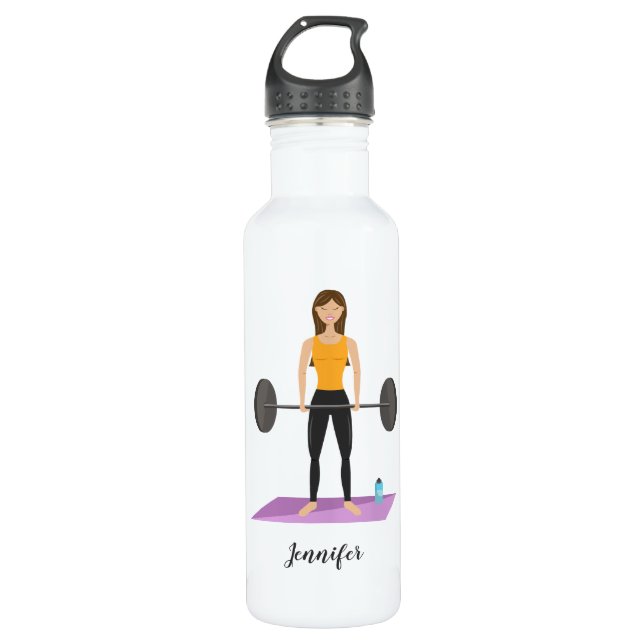 Cute Girl Doing Deadlift With Weights Custom Name 710 Ml Water Bottle (Front)