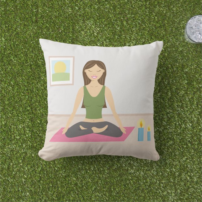 Cute Girl Doing Yoga In A Pretty Room Cushion (Grass)