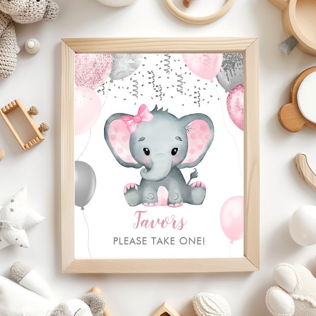Cute Girl Elephant Balloons Baby Shower Favors Poster (Cute Girl Elephant Balloons Baby Shower Favors Poster)