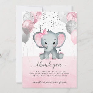 Cute Girl Elephant Balloons Drive By Baby Shower Thank You Card
