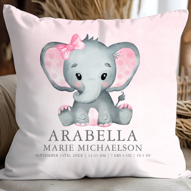Cute Girl Elephant Pink Baby Cushion (Cute Girl Elephant Pink Baby Throw Pillow)