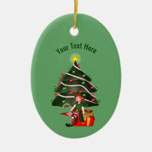 Cute Girl Elf Tree Holiday Personalised Ceramic Tree Decoration