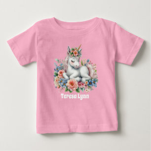 Cute girl fantasy unicorn add name  baby T-Shirt